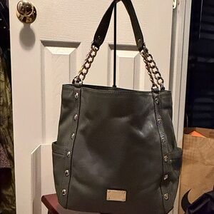 Michael Kors Large leather Shoulder Tote in hard to find Slate color.